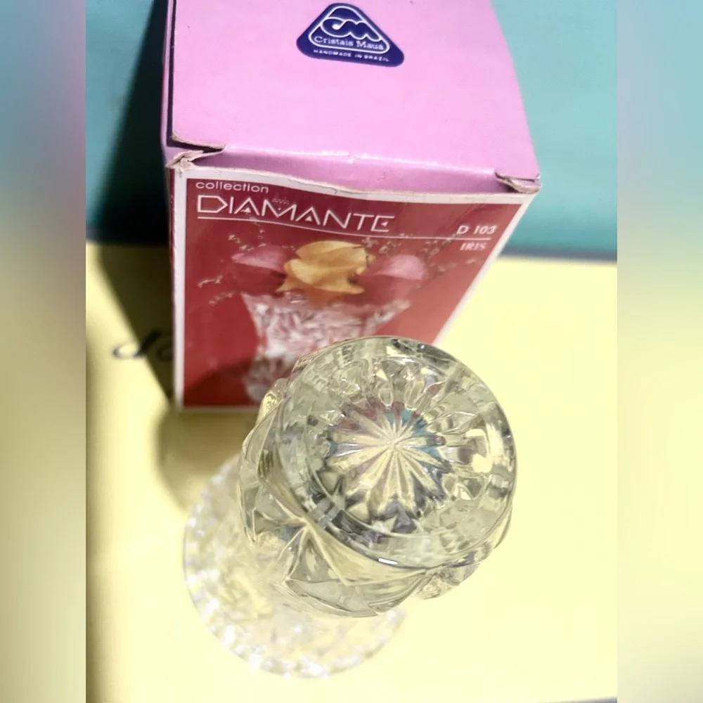 Diamanté Hand-Cut Crystal Bud Vase Intricate Starburst Geometric Patterns Brazil